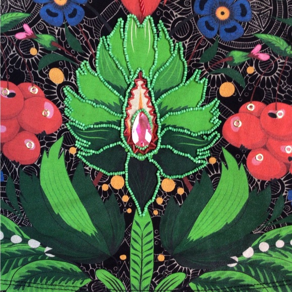 Desigual Black Red Floral Cotton Skirt Sz M - Picture 3 of 5